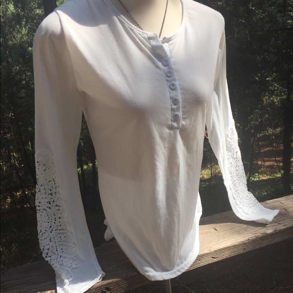 Henley style long sleeve white T shirt lounge wear - Picture 7 of 12